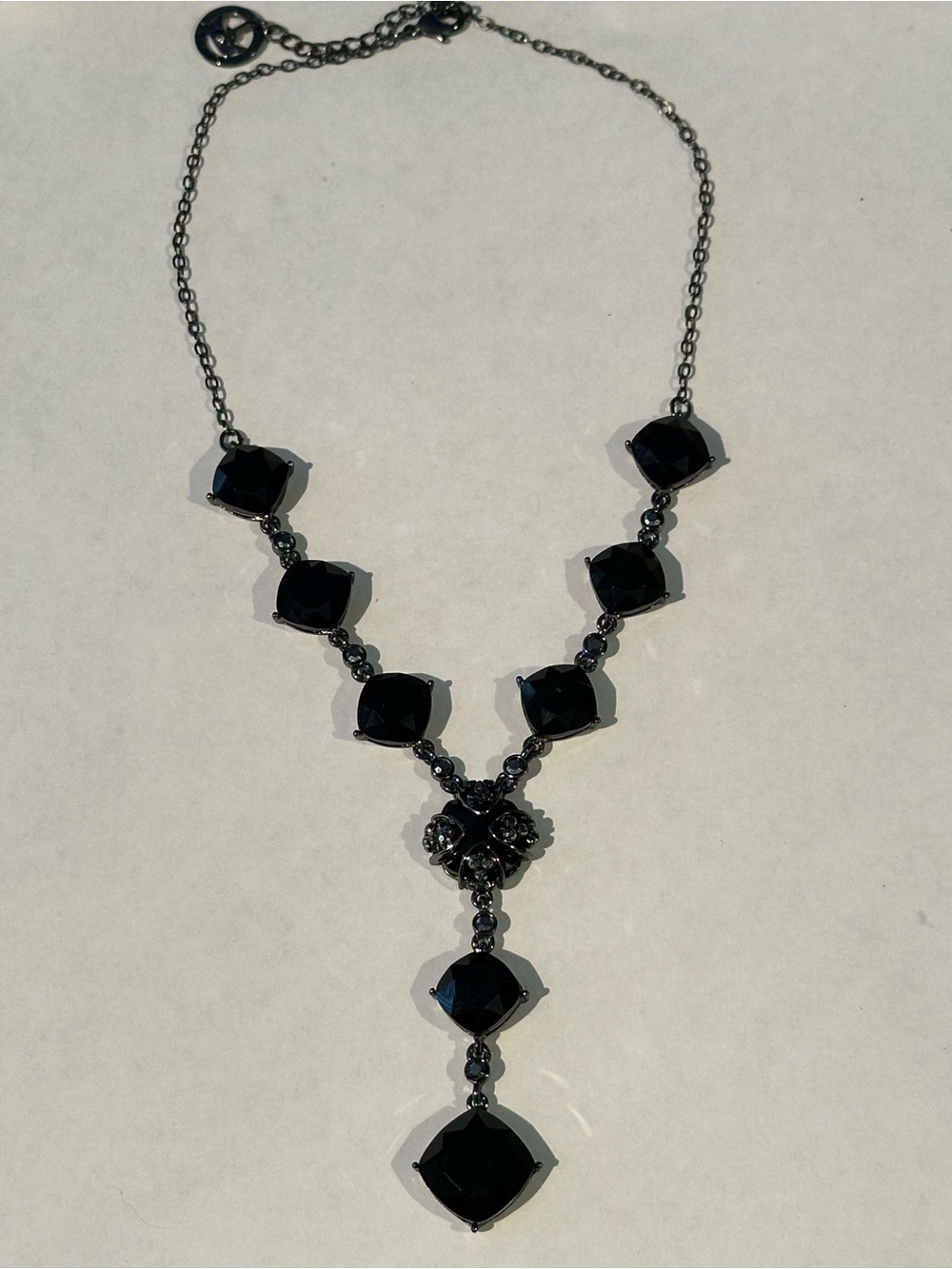 Trifari Black Faceted Drop Y Necklace